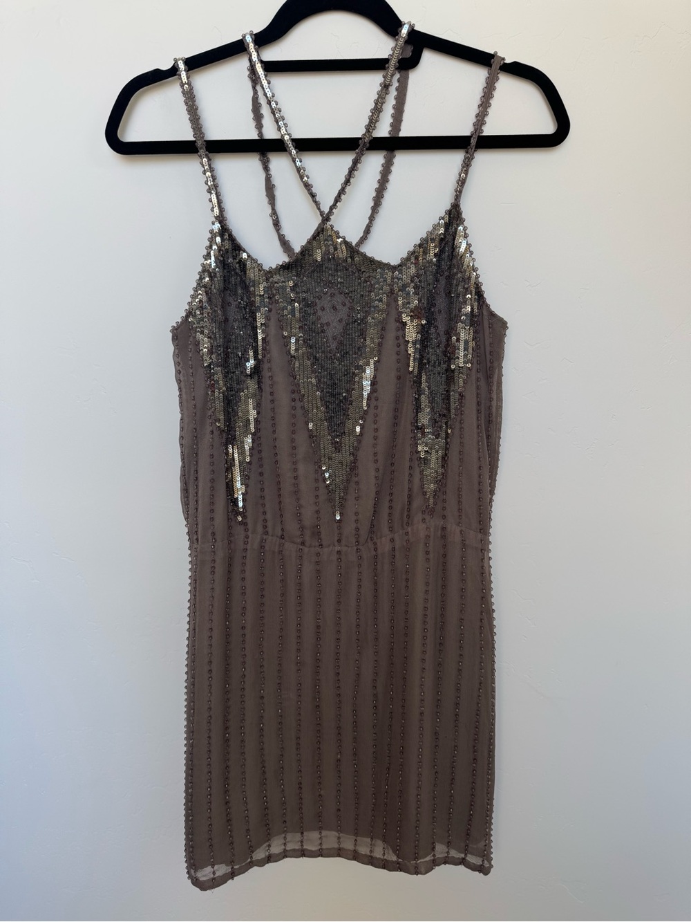 Parker Taupe Sequin-Embellished Silk Mini Dress